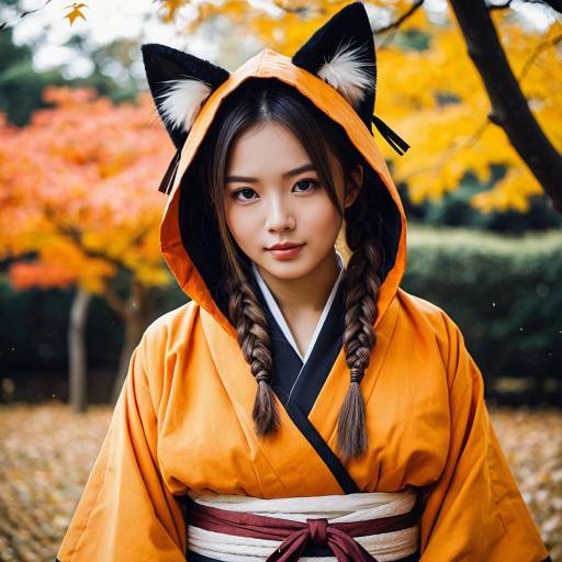 Charming Japanese Halloween Girl in Kimono