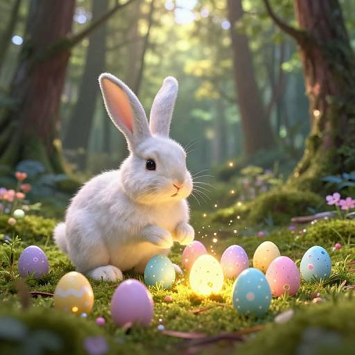 Surreal Easter Bunny in Magical Forest