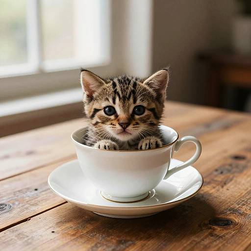 Miniature Tabby Cat in Teacup