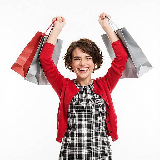 Joyful Woman with Shopping Bags in Focus