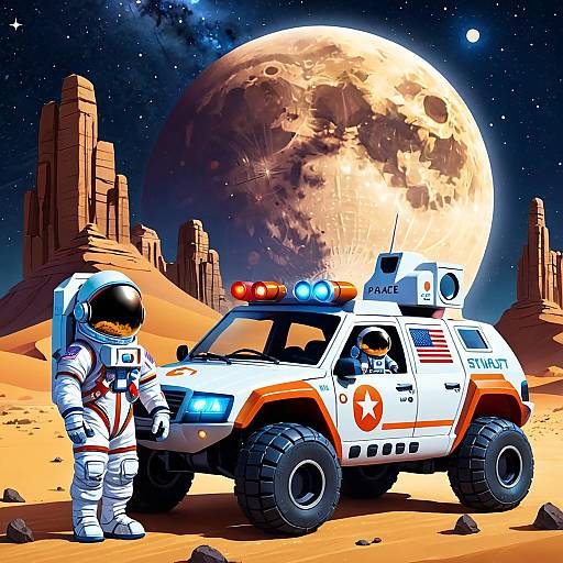 Astronauts Exploring a Desert Planet
