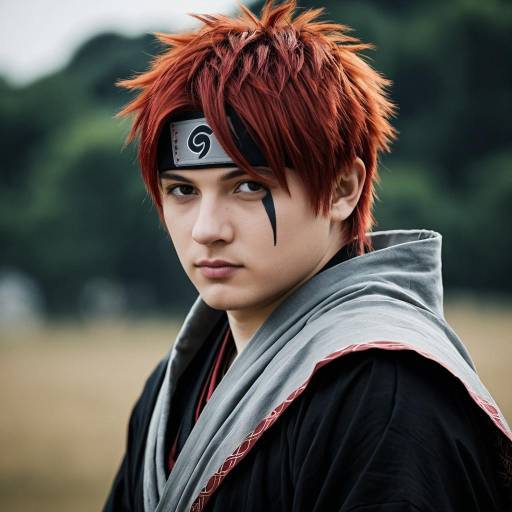 Young Man in Gaara Cosplay Outfit