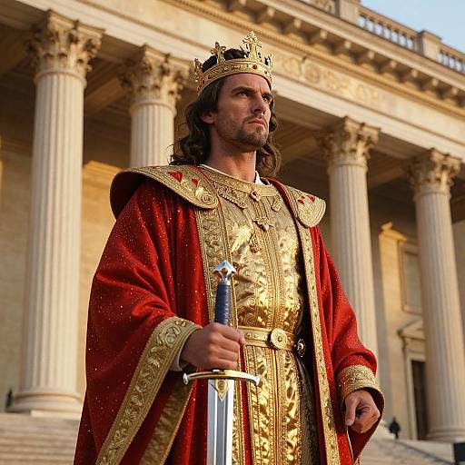 Regal Man in Red and Gold Robe with Sword