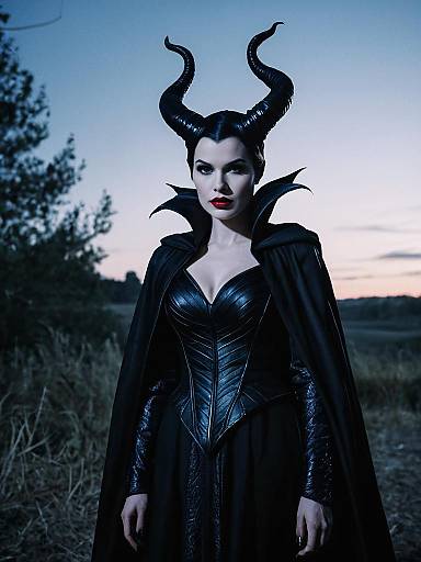 Photorealistic Maleficent-Inspired Woman at Twilight