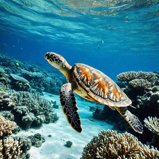 Sea Turtle Swimming Among Coral Reefs
