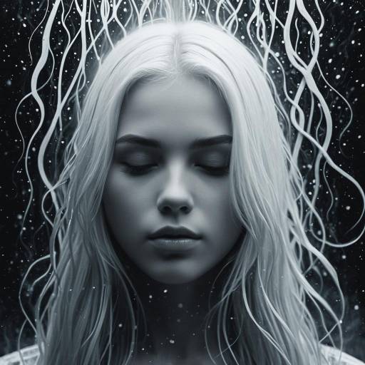 Monochromatic Portrait of Girl with Flowing White Hair