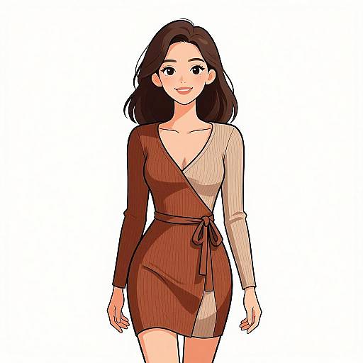 Smiling Woman in Earthy Knit Dress