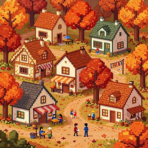 Cozy Autumn Pixel Village Scene
