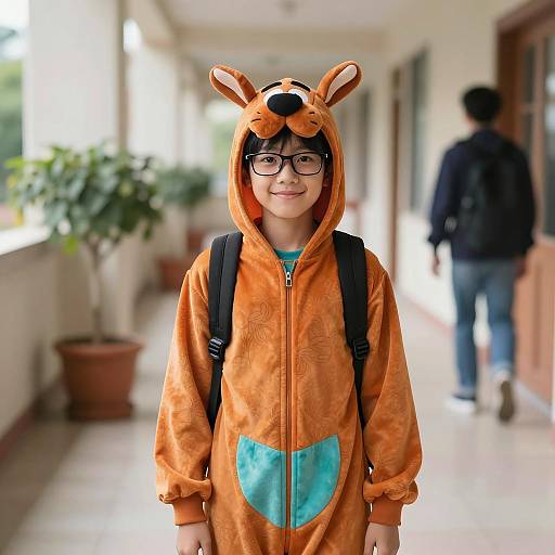 Cheerful Boy in Scooby-Doo Costume