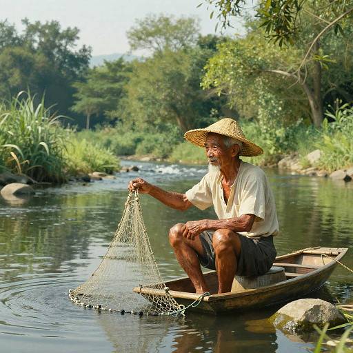 Serene Elderly Fisherman in Nature