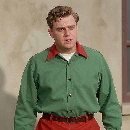 Man in Retro Green and Red Outfit