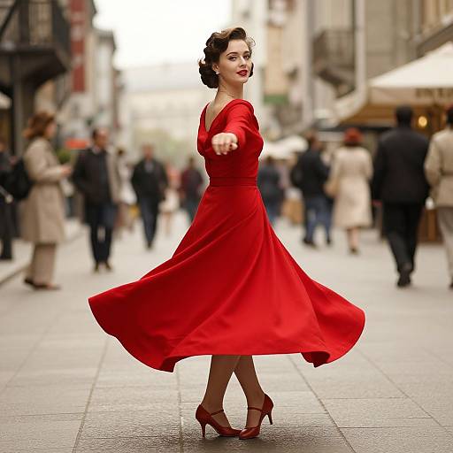 Elegant Woman in Vintage Red Dress
