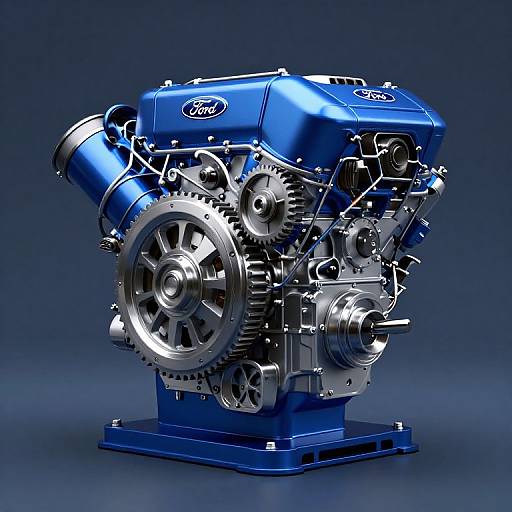 Futuristic Metallic Blue Ford Engine