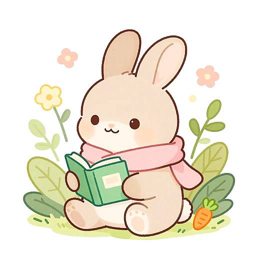 Cute Bunny with Book and Carrot