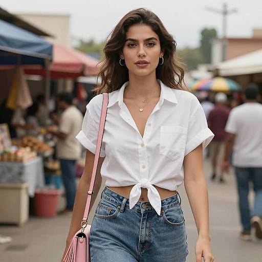 Confident Woman at Bustling Market