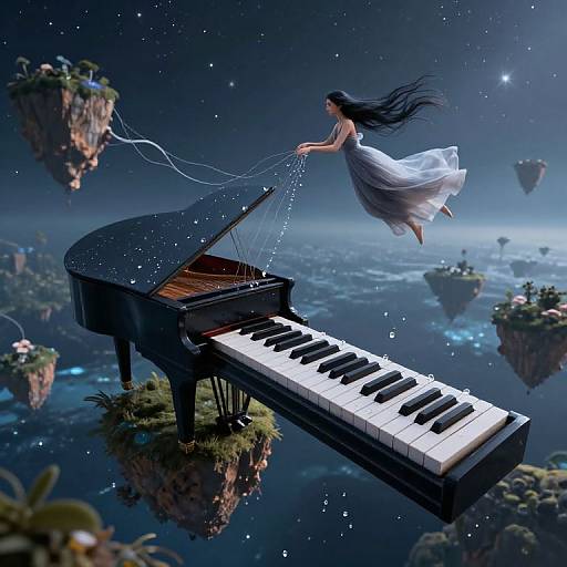 Surreal Floating Piano Landscape