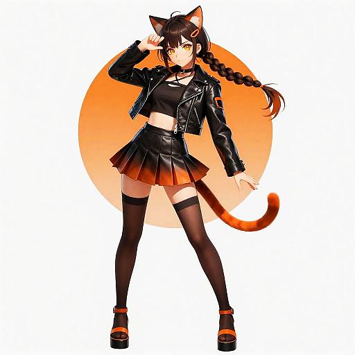 Fiery Amber Cat-Eared Street Performer