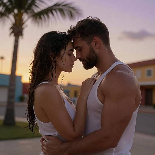 Romantic Sunset Portrait of Unique Couple