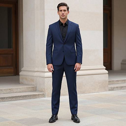 Man in Navy Blue Suit and Black Shirt