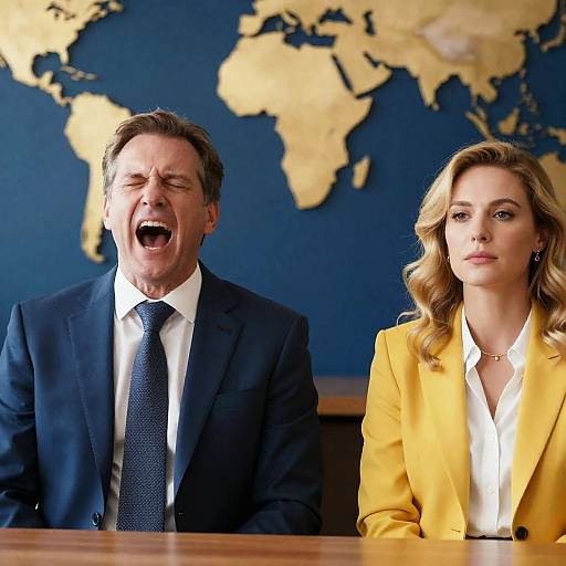 Businessman Yelling Next to Calm Businesswoman