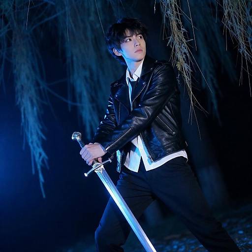 Dramatic Portrait of a Sword-Wielding Young Man