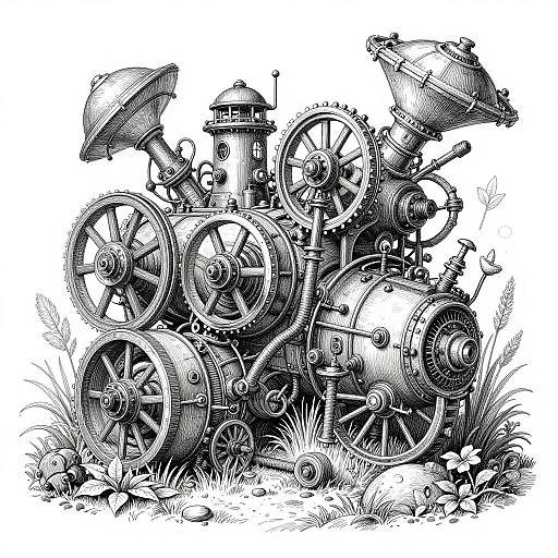 Steampunk Nature Ink Illustrations