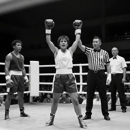 Triumphant Female Boxer in Black-and-White