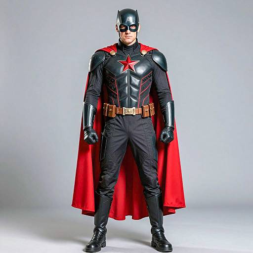 Male Superhero in Black and Red Captain Costume