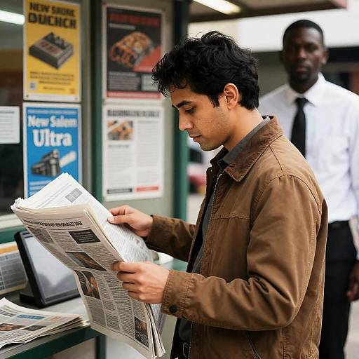 Urban Scene: Man Reading Newspaper