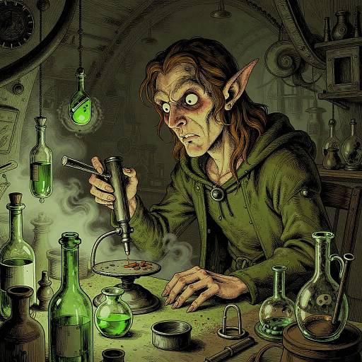 Medieval Elf Scientist in Gothic Laboratory