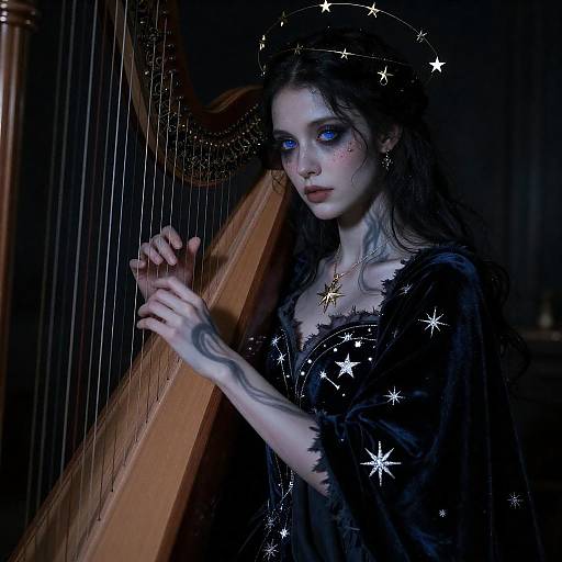 Starlit Revenant Harpist with Nebula Gown