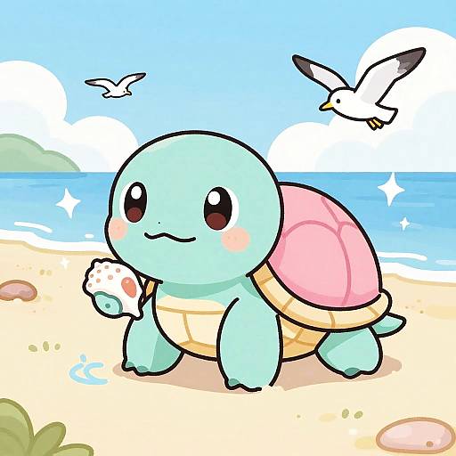 Kawaii Turtle on Sunny Beach