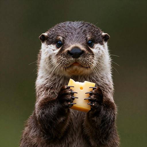 Curious Otter Pup Holding Cheese Portrait