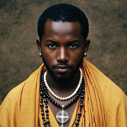 Xhosa Man Wearing Traditional Jewelry and Kesa