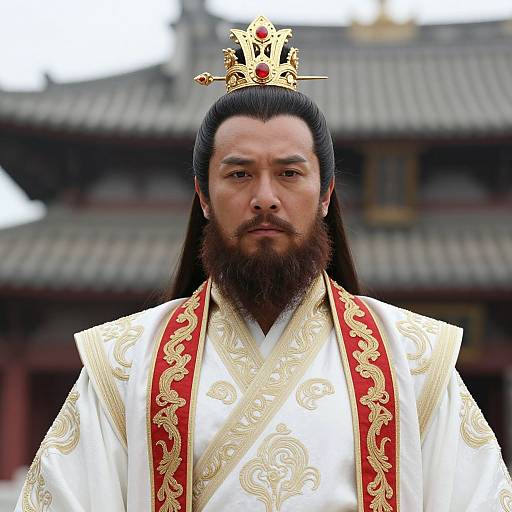 Regal Bearded Man in Traditional Attire