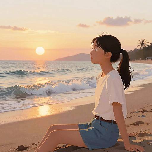 Filipino Girl by Ocean Sunset