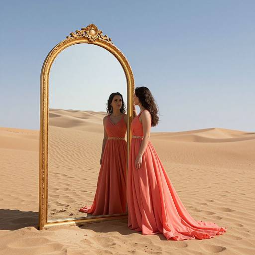 Woman in Desert with Mirror Portal