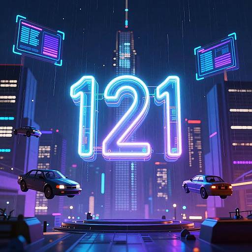 Neon Cyberpunk Cityscape with Digits