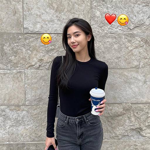 Casual Elegance: Woman by Stone Wall