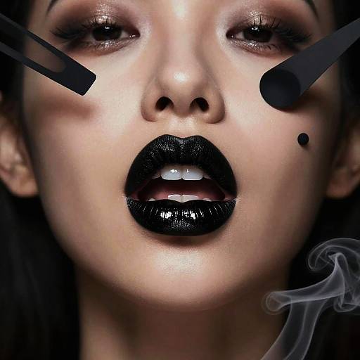 Glossy Black Lips with Abstract Smoke