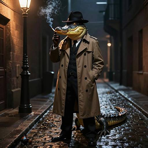 Noir Alligator Detective in Alley
