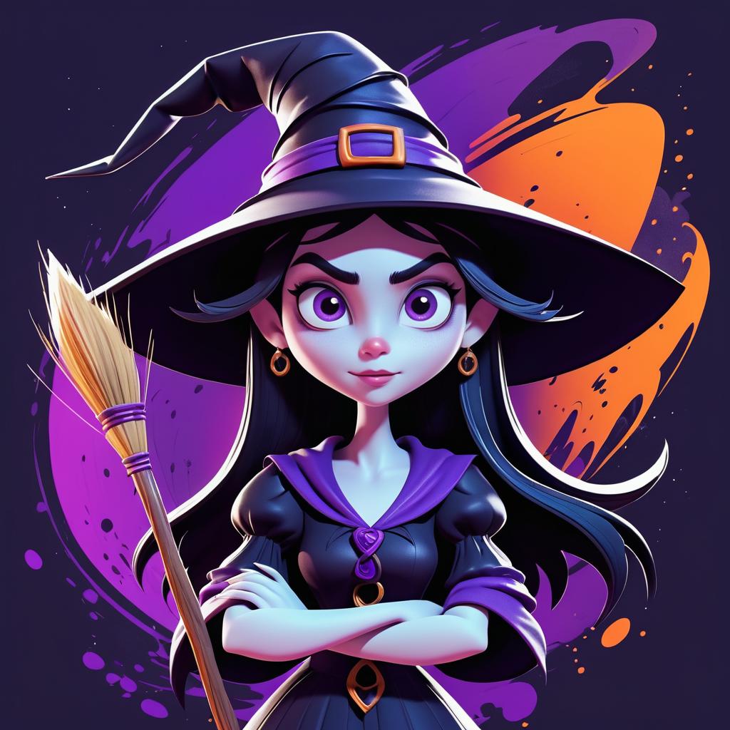 Artistic Cartoon Witch Character Design