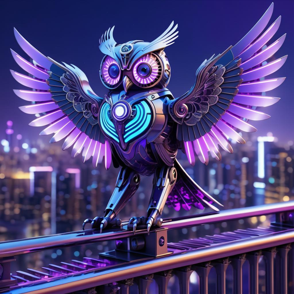 Art-Deco Robotic Owl in Cyberpunk City