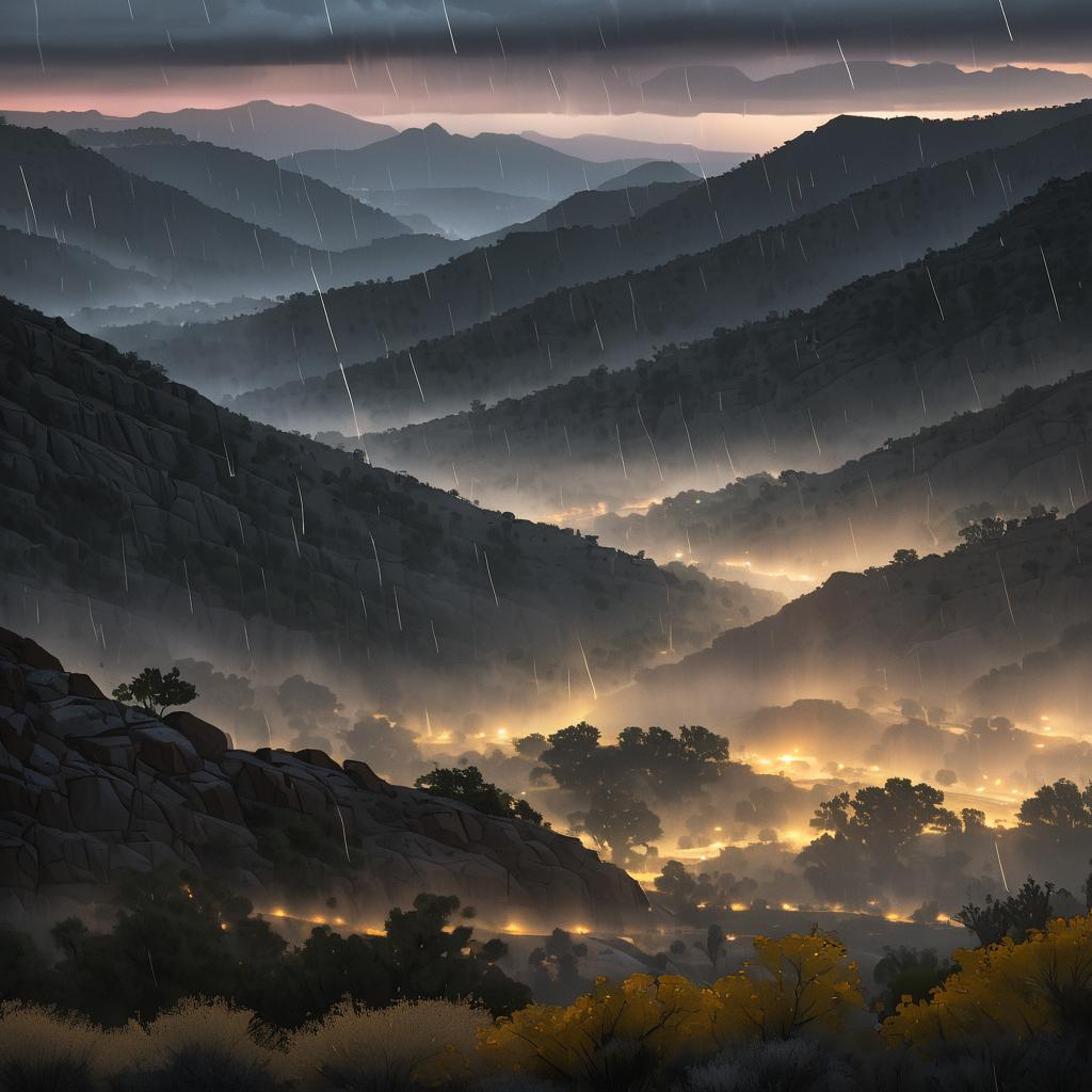 Misty Southwestern Foothills at Dusk