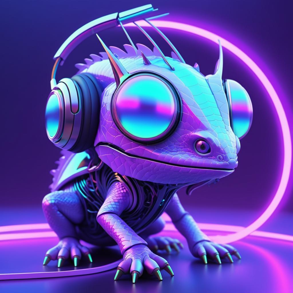 Futuristic Chameleon with Cyberpunk Details