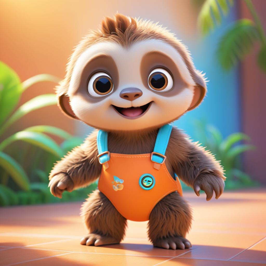 Adorable Baby Sloth in Pixar Style