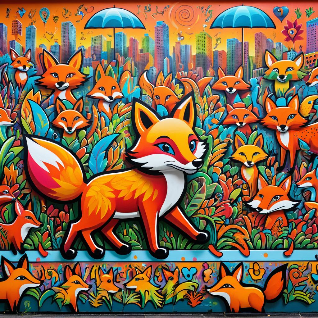 Whimsical Fox Mural in Vibrant Colors