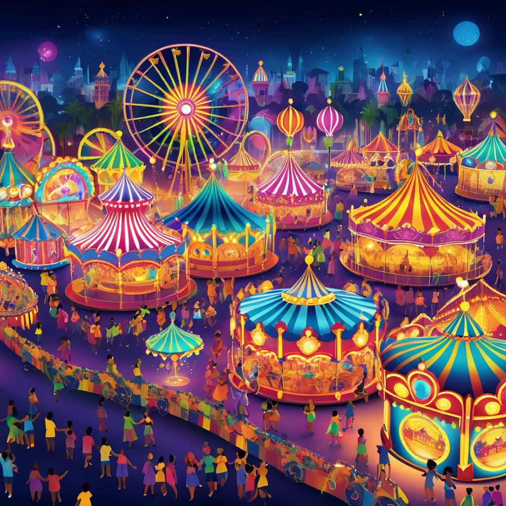 Vibrant Night Carnival with Colorful Rides