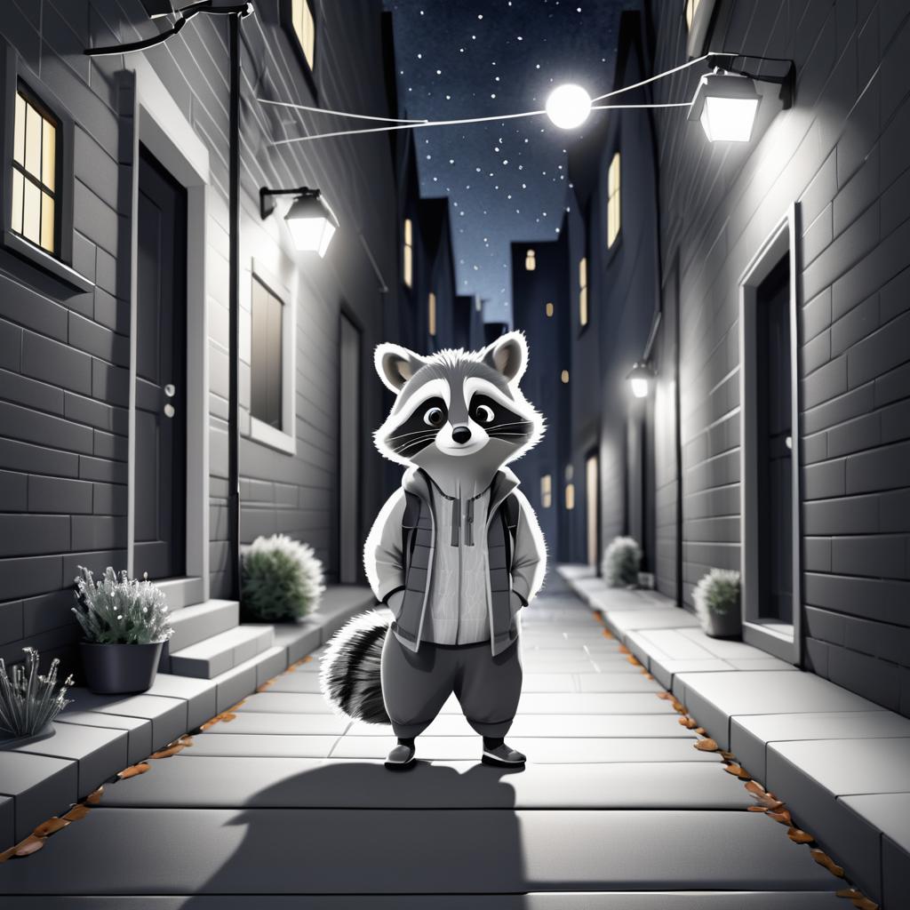 Curious Raccoon in Nighttime Alley