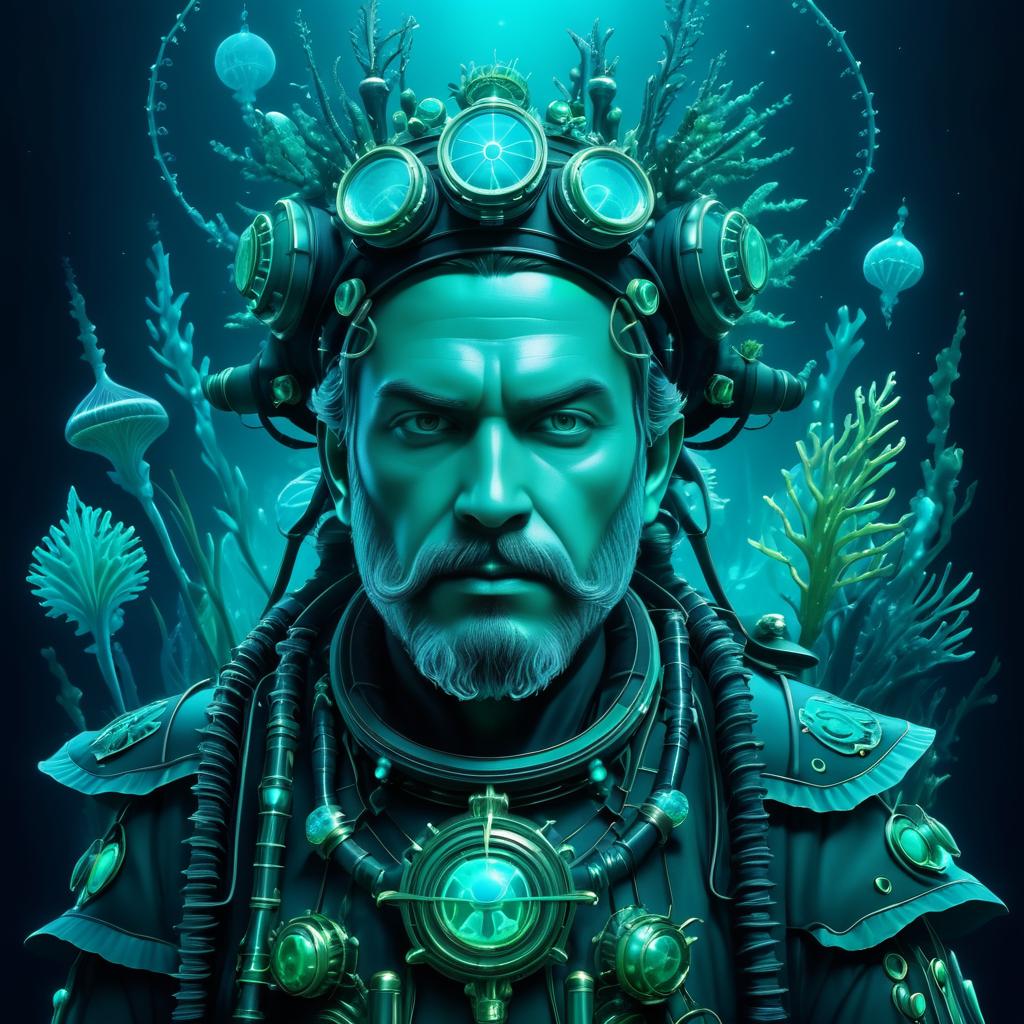 Bioluminescent Underwater Explorer Portrait